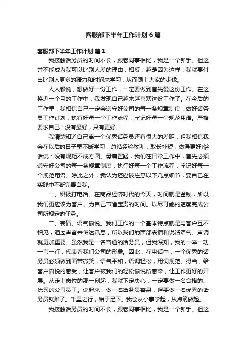 客服部下半年工作计划6篇
