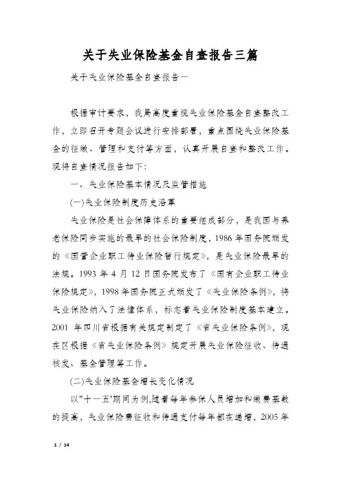 关于失业保险基金自查报告三篇