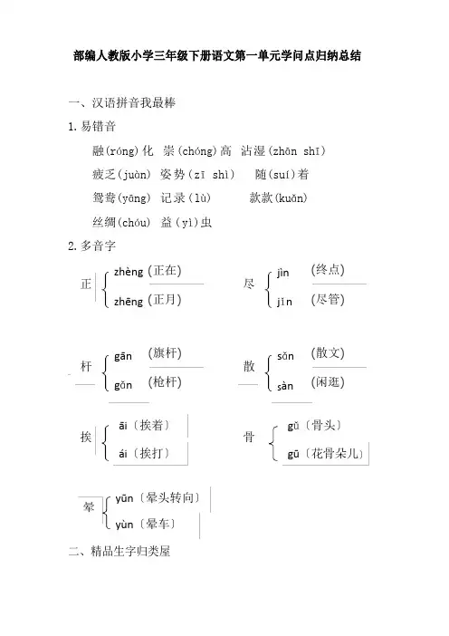 部编人教版小学三年级下册语文单元知识点归纳总结(全册)