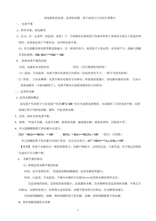 2016年 盐类的水解离子浓度大小比较汇总
