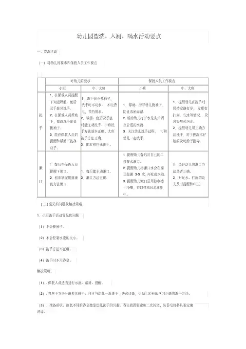 幼儿园盥洗、入厕、喝水活动要点