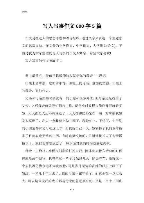 写人写事作文600字5篇