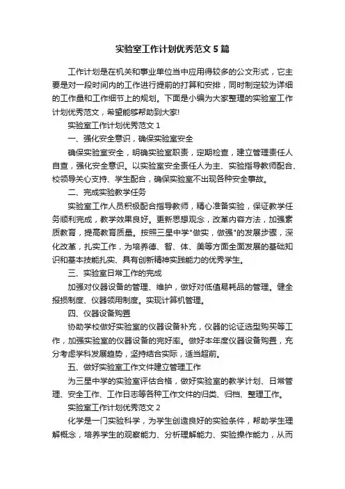实验室工作计划优秀范文5篇