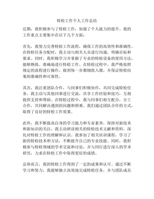 特检工作个人工作总结