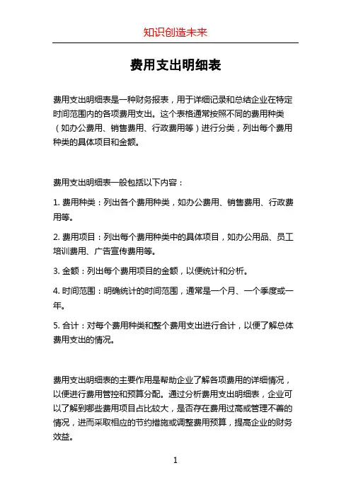 费用支出明细表