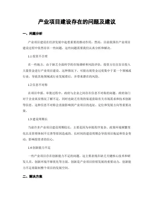 产业项目建设存在的问题及建议
