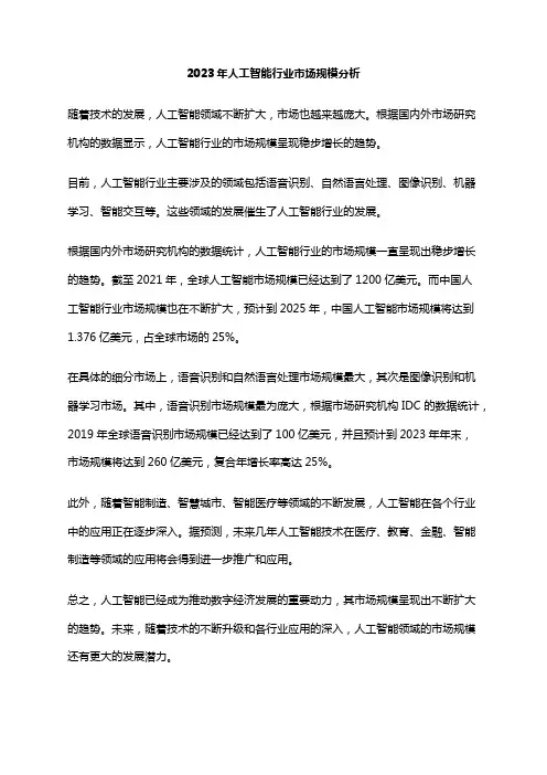 2023年人工智能行业市场规模分析