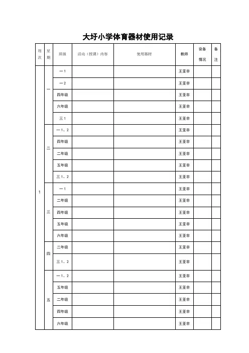 体育器材使用记录表