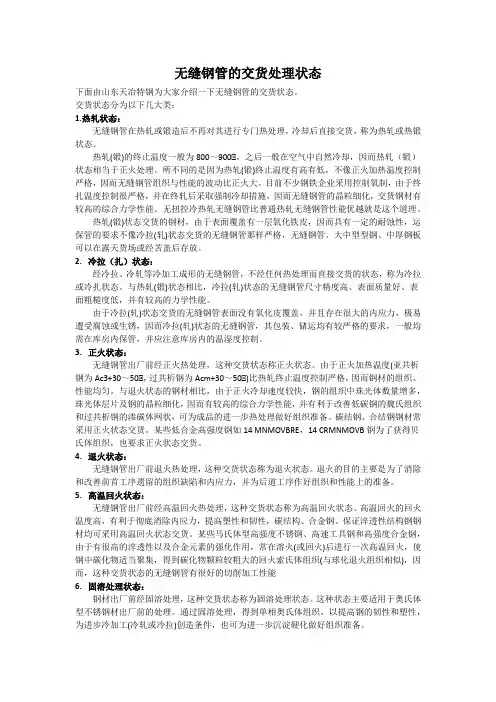 无缝钢管的交货处理状态