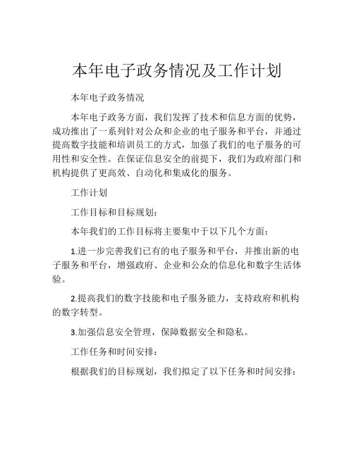 本年电子政务情况及工作计划