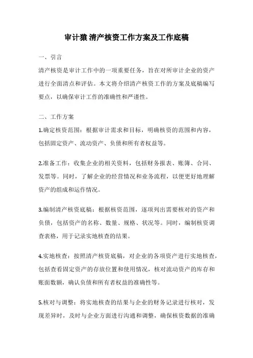 审计猿 清产核资工作方案及工作底稿