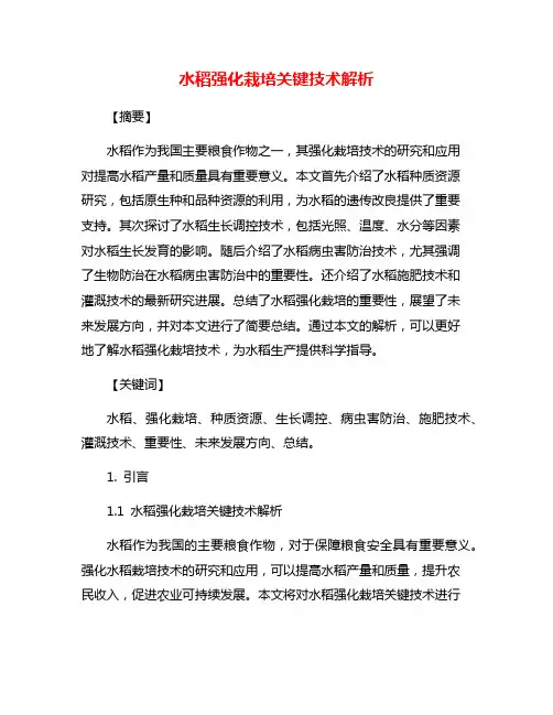 水稻强化栽培关键技术解析