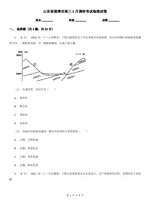 山东省淄博市高三4月调研考试地理试卷