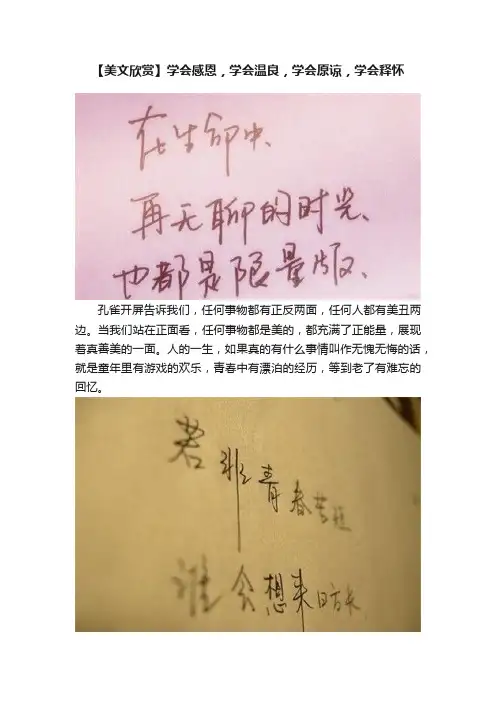 【美文欣赏】学会感恩，学会温良，学会原谅，学会释怀