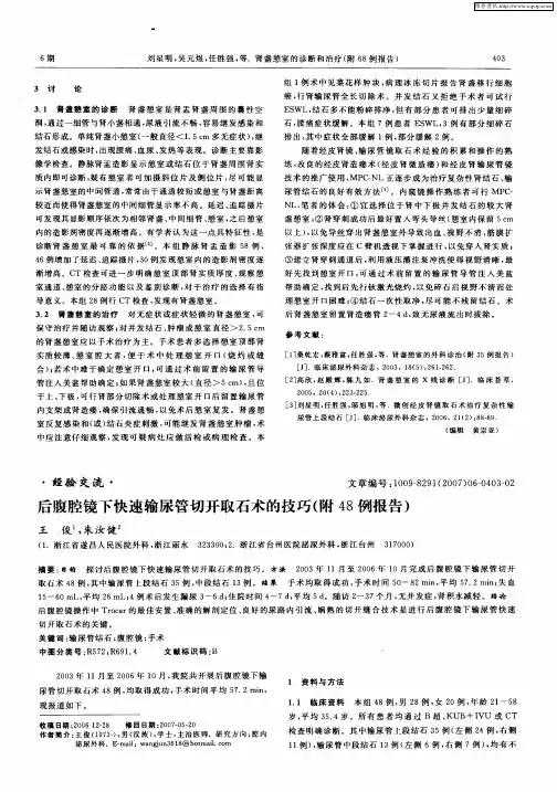 后腹腔镜下快速输尿管切开取石术的技巧(附48例报告)
