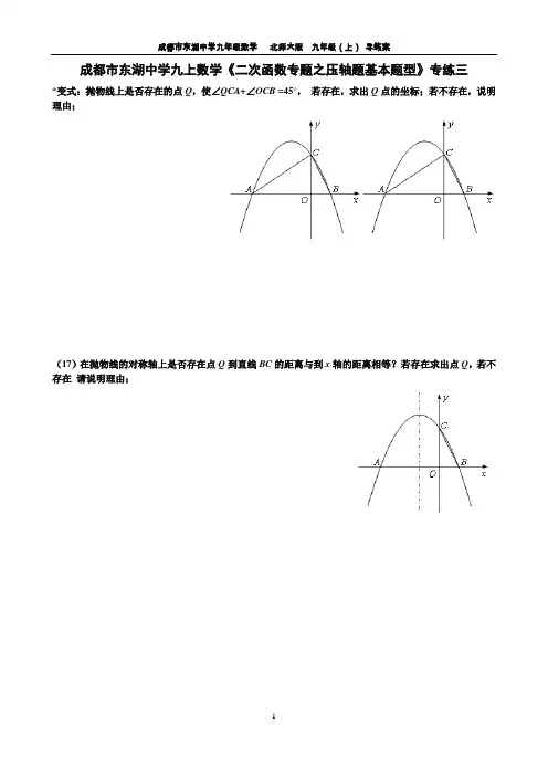 成都市东湖中学九上数学《二次函数专题之压轴题基本题型》专练三