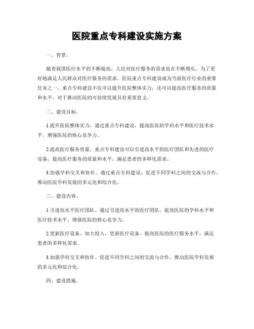 医院重点专科建设实施方案