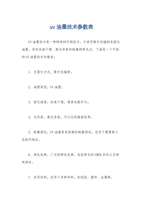uv油墨技术参数表