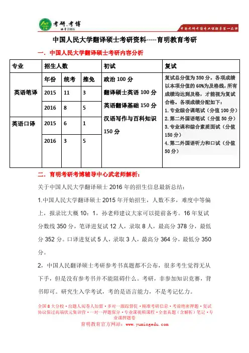 中国人民大学翻译硕士  复试参考书、考研经验
