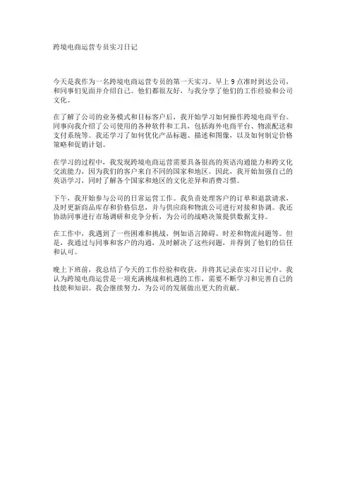 跨境电商运营专员实习日记