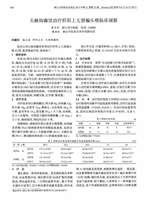 天麻钩藤饮治疗肝阳上亢型偏头痛临床观察