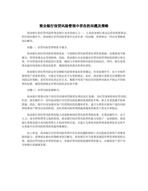 商业银行信贷风险管理中存在的问题及策略