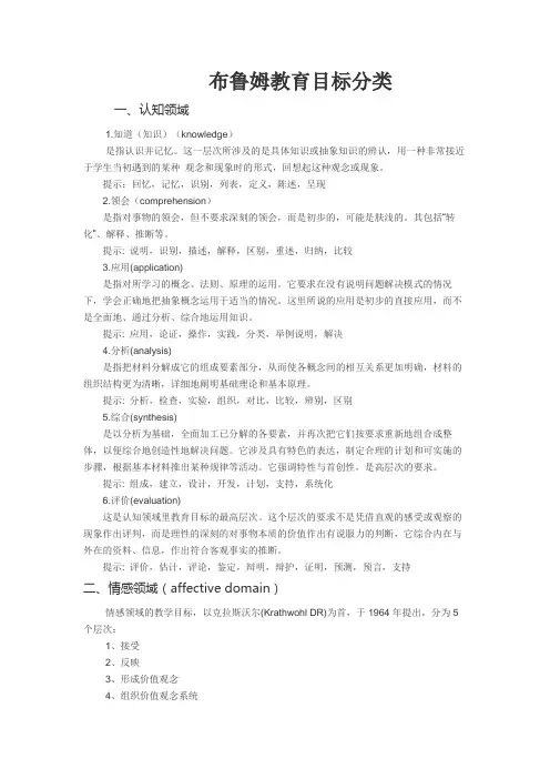 布鲁姆教育目标分类