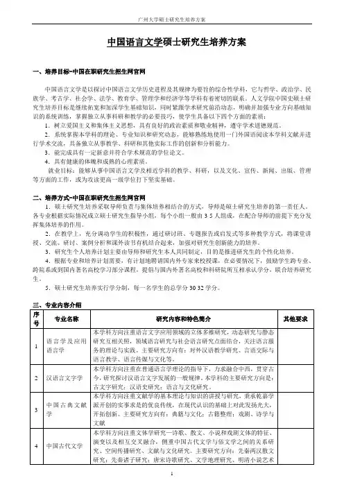 中国语言文学硕士研究生培养方案
