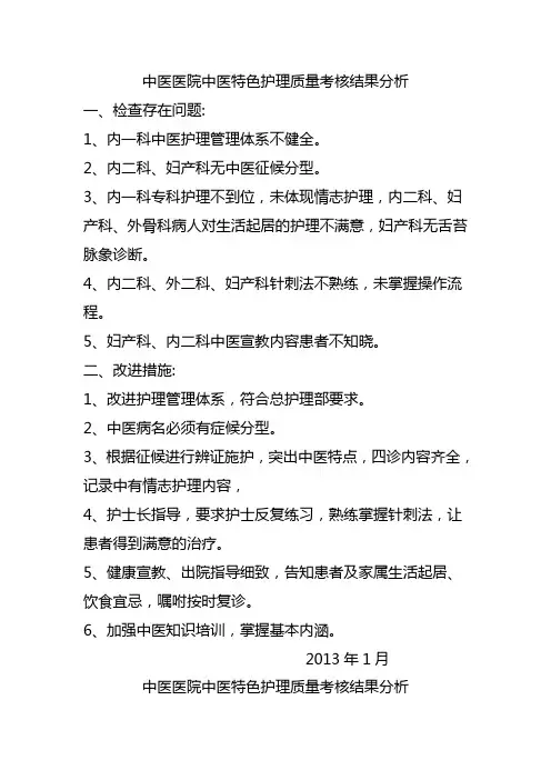 中医医院中医特特色护理质量考核结果分析