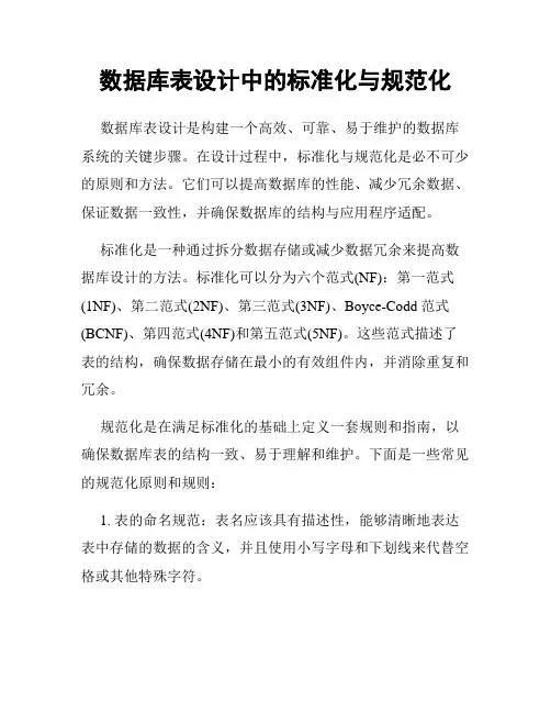 数据库表设计中的标准化与规范化