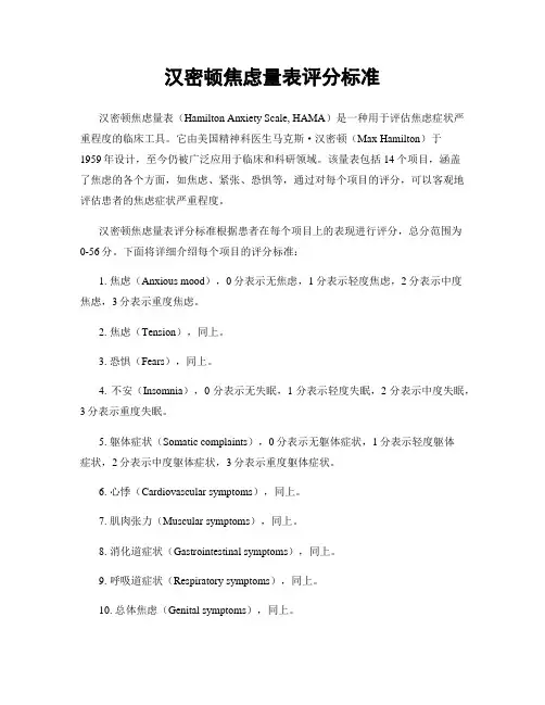 汉密顿焦虑量表评分标准