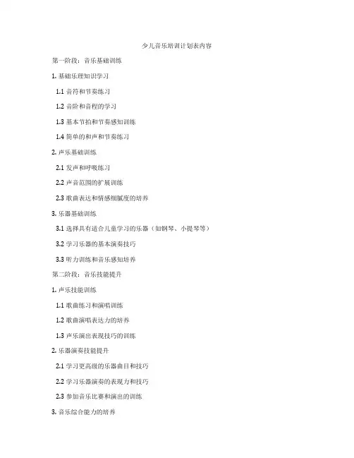 少儿音乐培训计划表内容