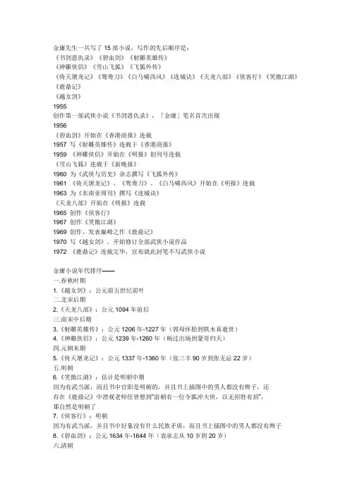 金庸先生一共写了15部小说