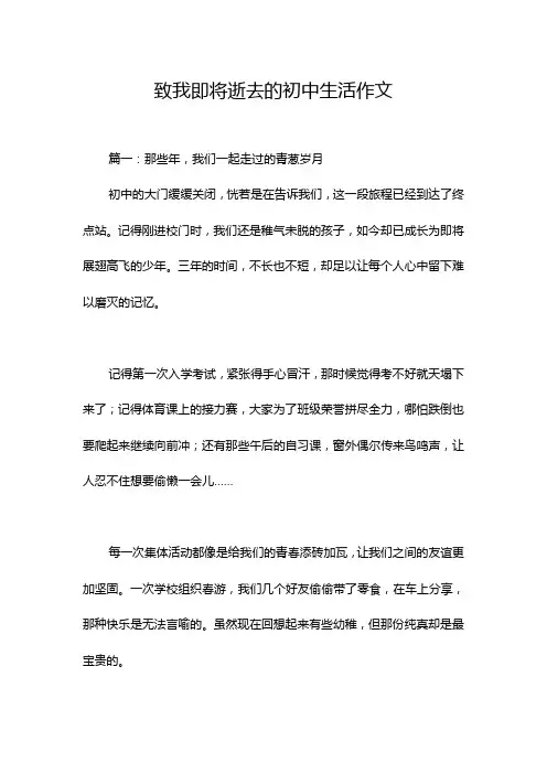 致我即将逝去的初中生活作文