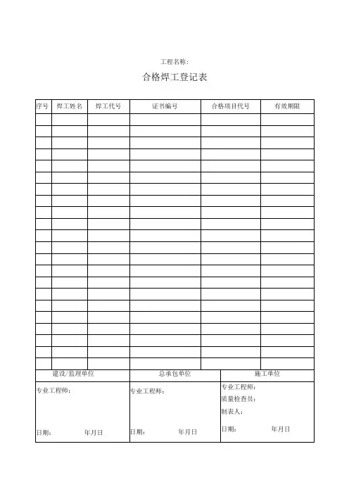 合格焊工登记表