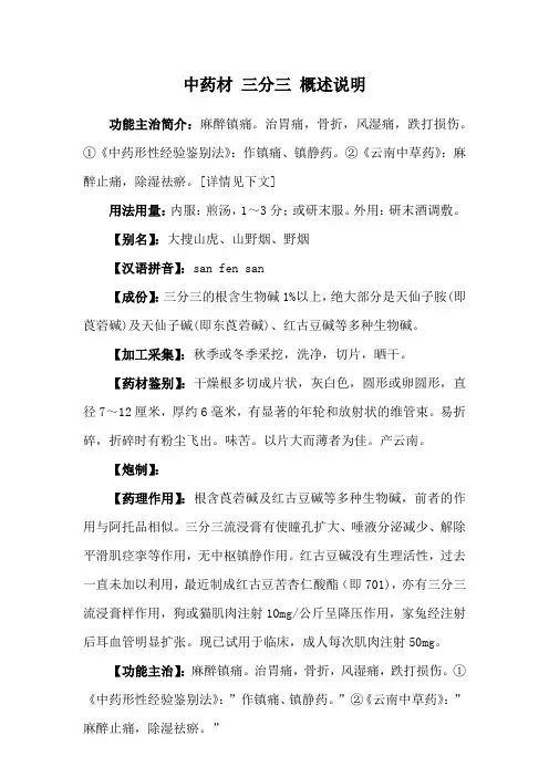 中药材 三分三 概述说明