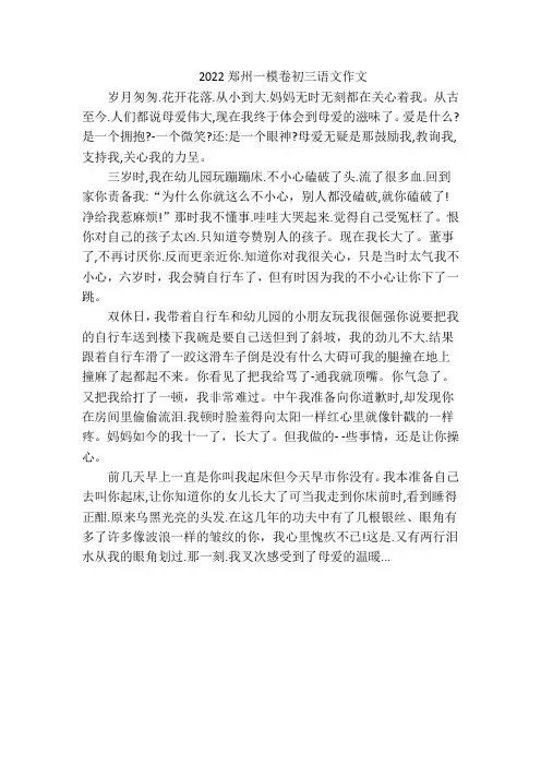 2022郑州一模卷初三语文作文