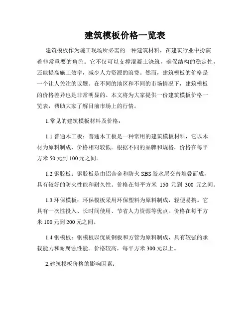 建筑模板价格一览表