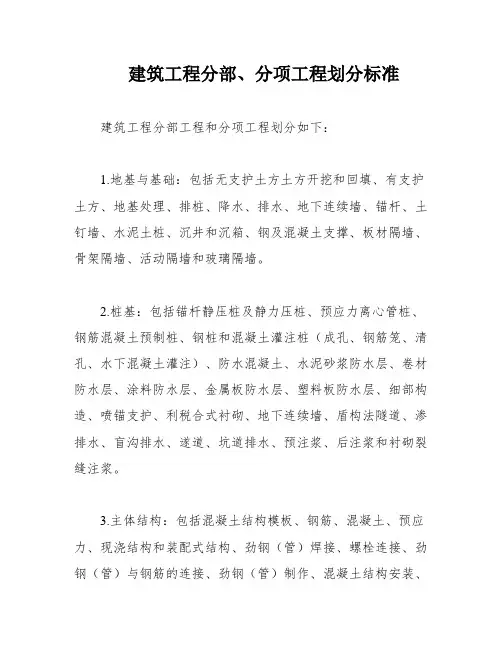 建筑工程分部、分项工程划分标准