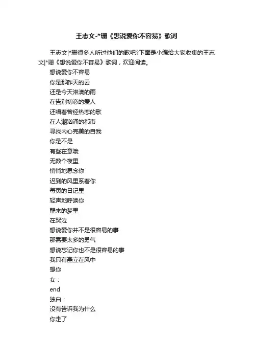 王志文-珊《想说爱你不容易》歌词