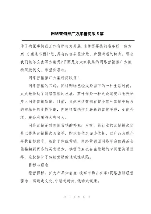 网络营销推广方案精简版5篇