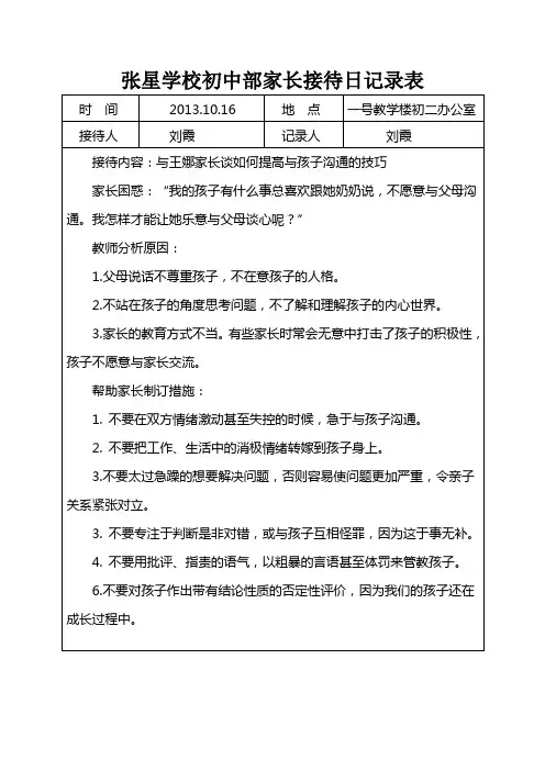 初二家长接待日记录表