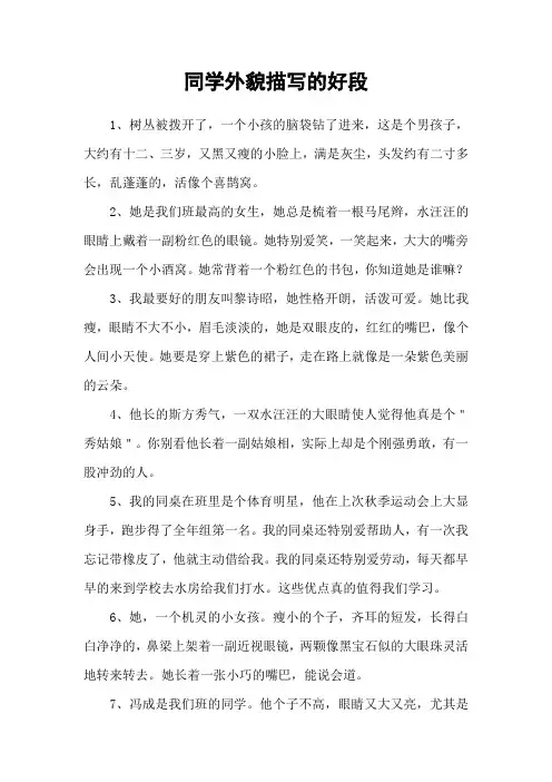 同学外貌描写的好段