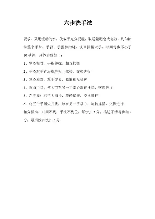 六步洗手法评分标准