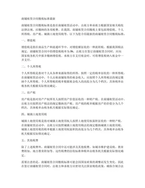 商铺租赁合同缴税标准最新