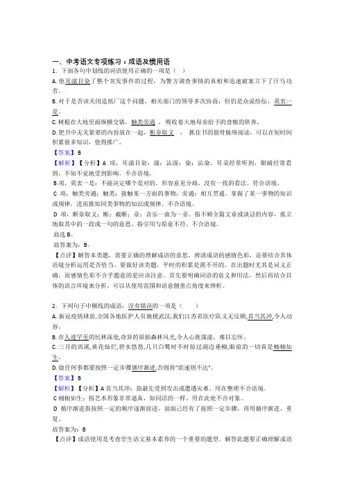 部编中考语文成语及惯用语训练试题及答案(Word版)