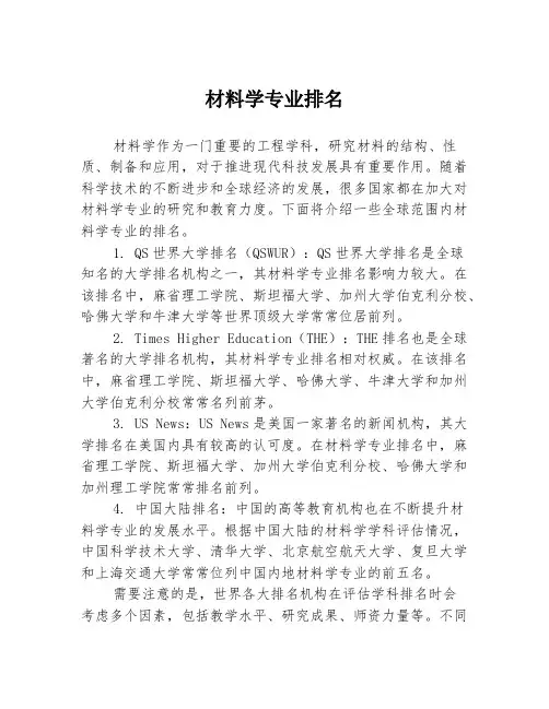 材料学专业排名