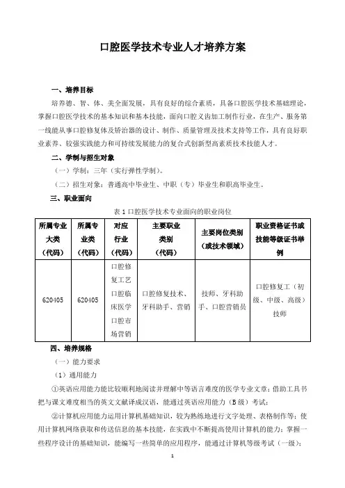 口腔医学技术专业人才培养方案