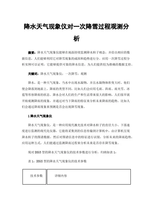 降水天气现象仪对一次降雪过程观测分析