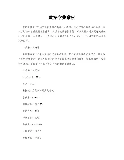 数据字典举例